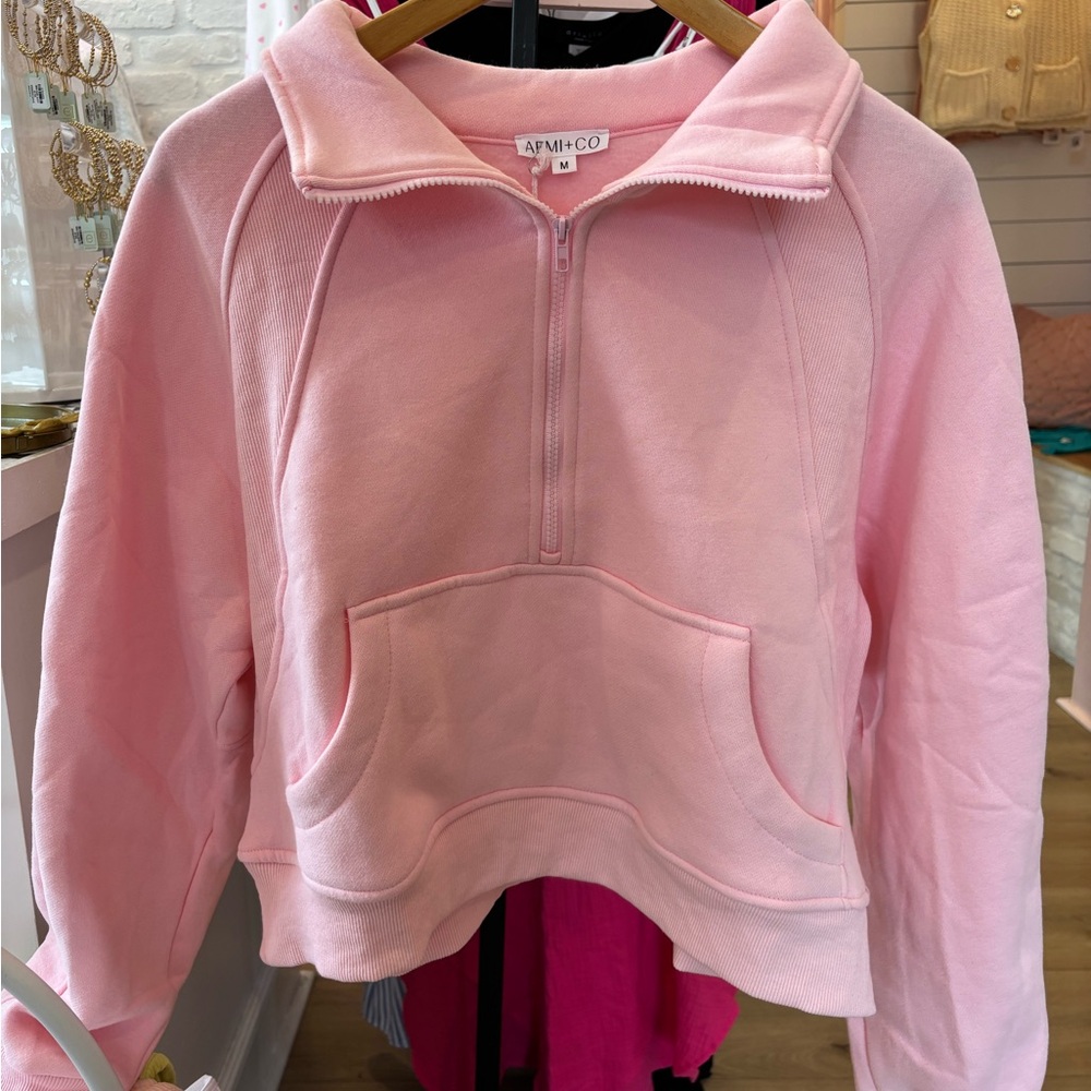 Lulu inspired quarter zip pullover in peony pink new with tags